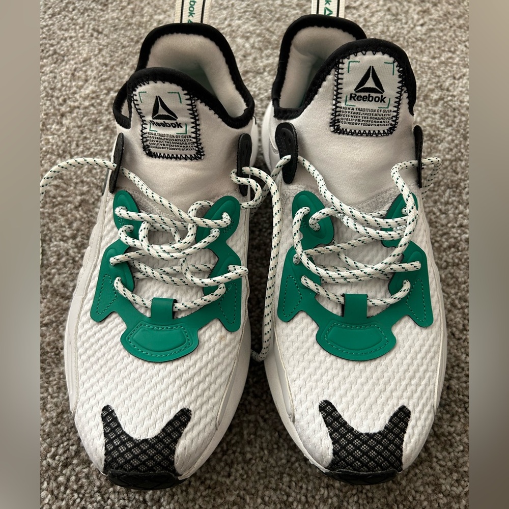 Reebok White and Green Sneakers with Dynamic Design